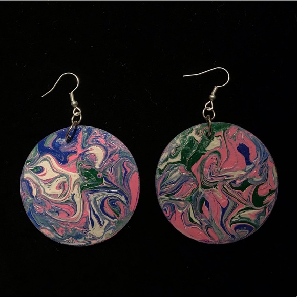 Gorgeous Colorful Acrylic Paint Poured On Both Sides Earrings! - Picture 4 of 6